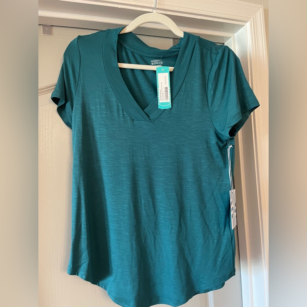 Madewell Deep Teal V-Neck Short Sleeve Top